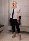Ora Contrast Trim V Neck Top, Grey and Navy
