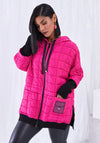 Ora Contrast Cuff Quilted Jacket, Black & Pink