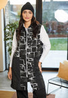Ora Abstract Print Long Gilet, Black