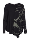 Ora V-Neck Abstract Long Sleeve Top, Black
