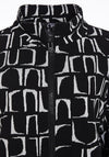 Ora High Neck Letter Zip Up Jacket, Black & White