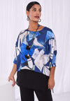 Ora Chiffon Trim Print Top, Blue