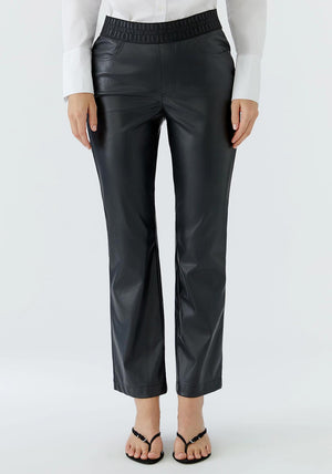 Oui Faux Leather Branded Waistband Trousers, Black