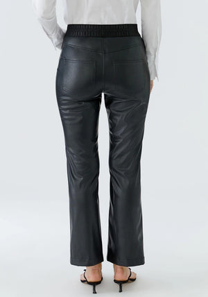 Oui Faux Leather Branded Waistband Trousers, Black