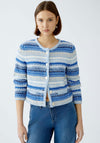 Oui Striped Knit Cardigan, Light Blue