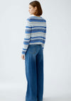 Oui Striped Knit Cardigan, Light Blue