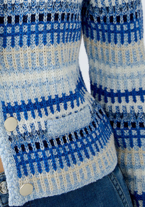 Oui Striped Knit Cardigan, Light Blue
