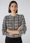 Oui Tweed Knit Short Cardigan, Black & Off White