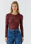 Oui Long Sleeve Lace Mesh Top, Wine