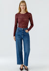 Oui Long Sleeve Lace Mesh Top, Wine