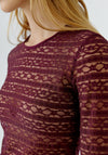 Oui Long Sleeve Lace Mesh Top, Wine