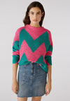 OUI Zig Zag Pattern Knit Jumper, Green & Pink