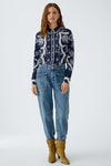 Oui Abstract Patterned Collared Button Up Blouse, Navy