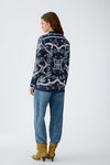 Oui Abstract Patterned Collared Button Up Blouse, Navy