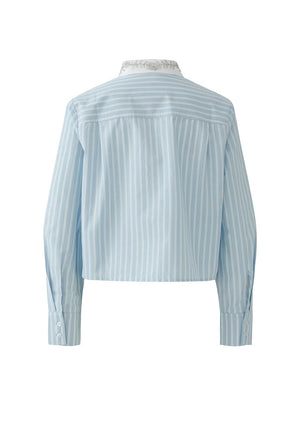 Oui Collar With Detail Striped Blouse, Blue