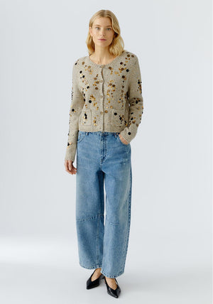 Oui Sequin Textured Cardigan, Oatmeal