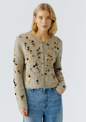 Oui Sequin Textured Cardigan, Oatmeal