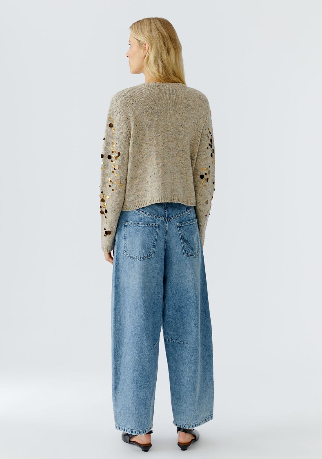 Oui Sequin Textured Cardigan, Oatmeal
