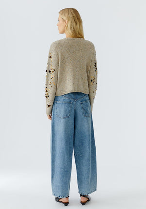Oui Sequin Textured Cardigan, Oatmeal