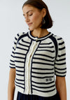 Oui Striped Knit Short Sleeves Cardigan, White