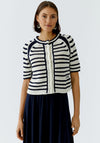 Oui Striped Knit Short Sleeves Cardigan, White