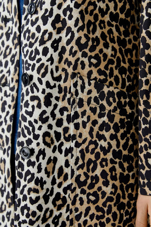 Oui Leopard Print Short Coat, Black