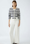Oui Striped Pocket Detail Cardigan, White and Navy