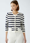 Oui Striped Pocket Detail Cardigan, White and Navy