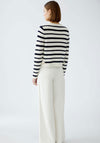 Oui Striped Pocket Detail Cardigan, White and Navy
