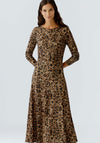 Oui Leopard Long Sleeves Aline Maxi Dress, Tan