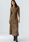Oui Leopard Long Sleeves Aline Maxi Dress, Tan