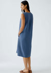 Oui Linen Fray Trim V Neck Dress, Dark Blue