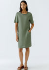 Oui Ribbed Neck Linen Dress, Green