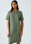 Oui Ribbed Neck Linen Dress, Green
