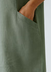 Oui Ribbed Neck Linen Dress, Green