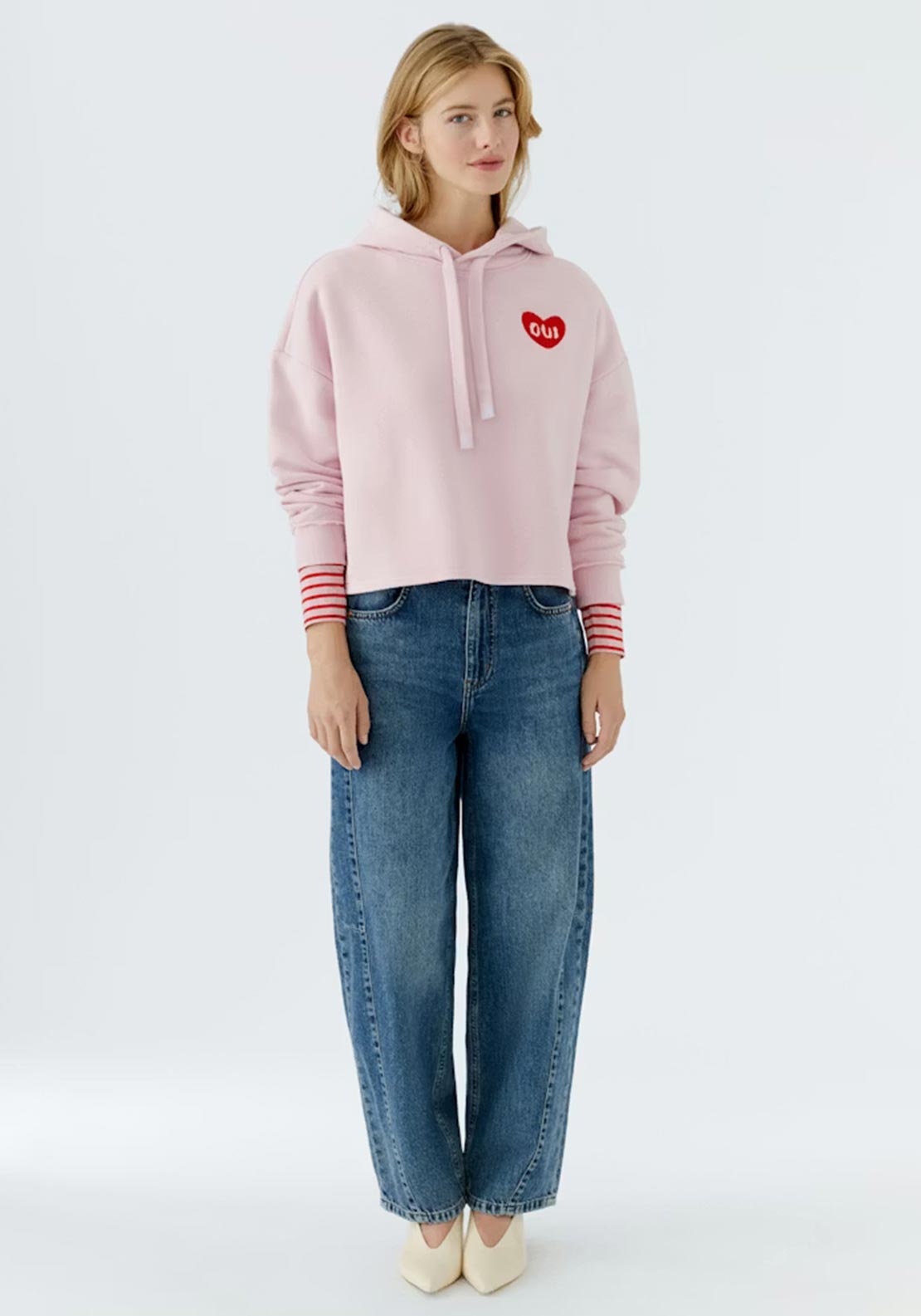 Oui Love Heart Hooded Sweatshirt, Pink