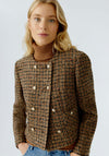 Oui Wool Blend Check Jacket, Brown
