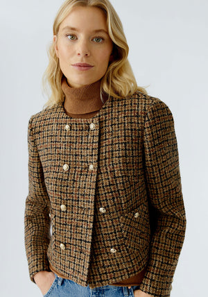 Oui Wool Blend Check Jacket, Brown