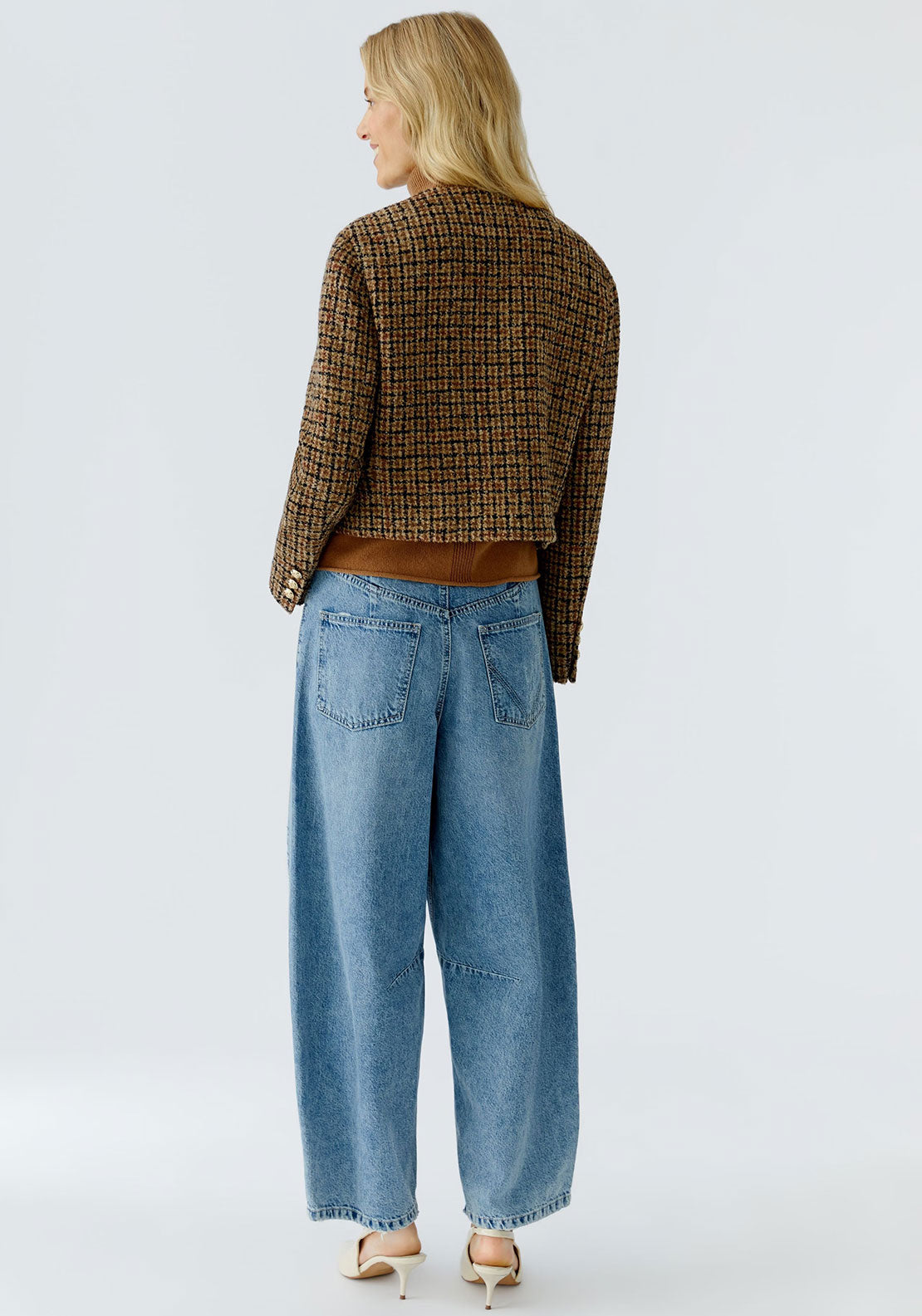 Oui Wool Blend Check Jacket, Brown
