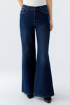 Oui Palazzo Long Length Wide Leg Flared Jeans, Navy
