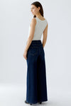 Oui Palazzo Long Length Wide Leg Flared Jeans, Navy