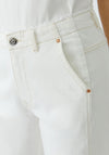 Oui Stretch Denim with Frayed Waist Jeans, Cream
