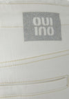 Oui Stretch Denim with Frayed Waist Jeans, Cream