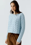 Oui Cable Knit Crop Jumper, Blue