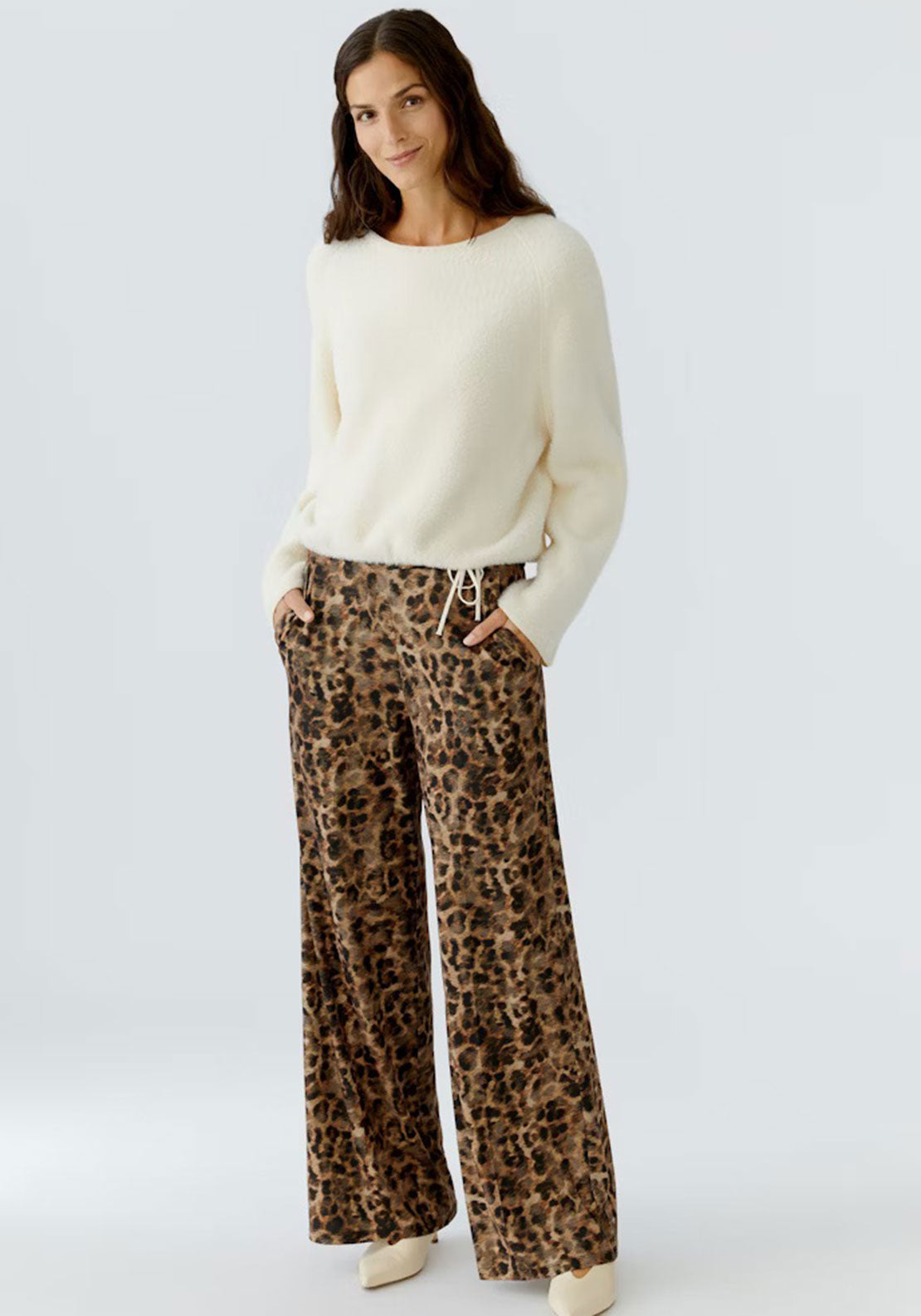 Oui Fluffy Knit Drawstring Jumper, Cream