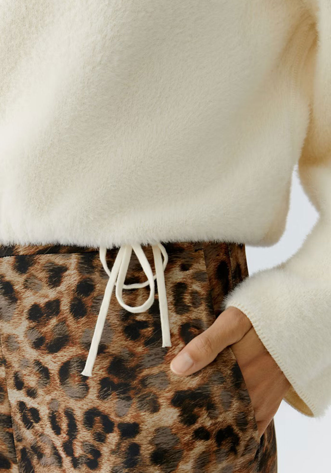Oui Fluffy Knit Drawstring Jumper, Cream