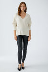 Oui Freyja V Neck Jumper, Off White