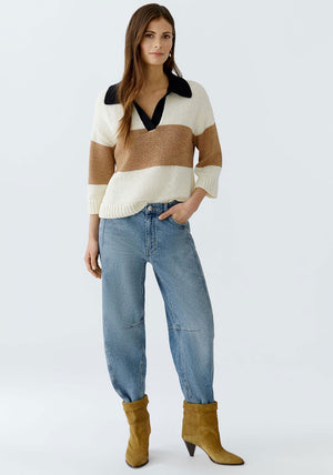 Oui Knit Colour Block Short Jumper, White