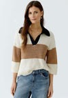 Oui Knit Colour Block Short Jumper, White