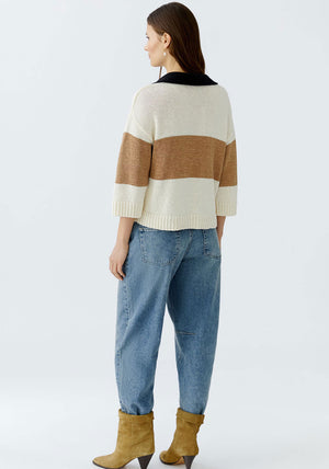 Oui Knit Colour Block Short Jumper, White